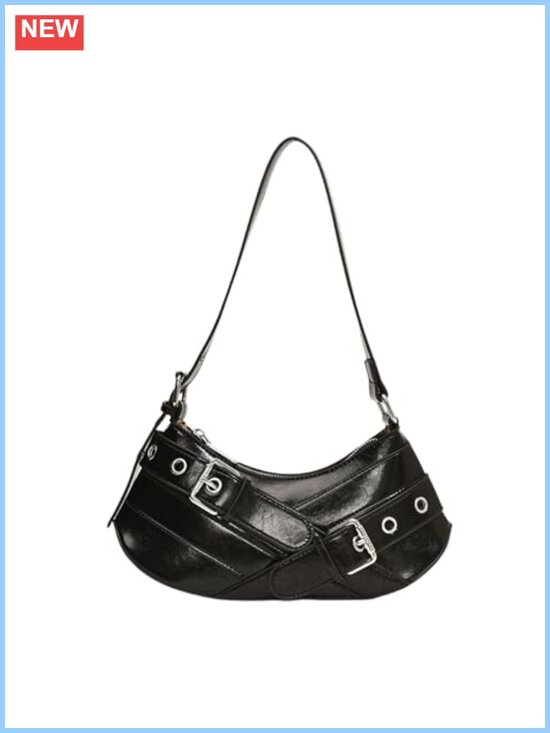 Handbags - Faux Suede Hobo Bag with Buckle Y2K Crescent Crossbody Women's Purse